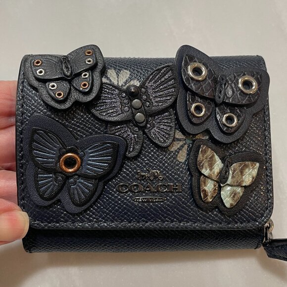 Coach small trifold wallet with butterfly applique hotsell